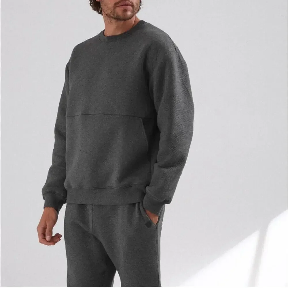 Lunya Lahgo Restore Double Faced Crew Sweatshirt Gray Heathered Men’s Large NEW - Picture 4 of 9